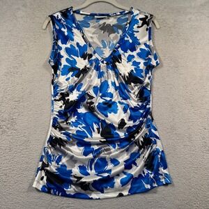 Y2K New York & Company Floral Tank Top Sleeveless Stretch Blue Black White‎ S